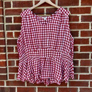 Cest 1946 Top Size 22/24w Red White Gingham Check Sleeveless Peplum Farmgirl